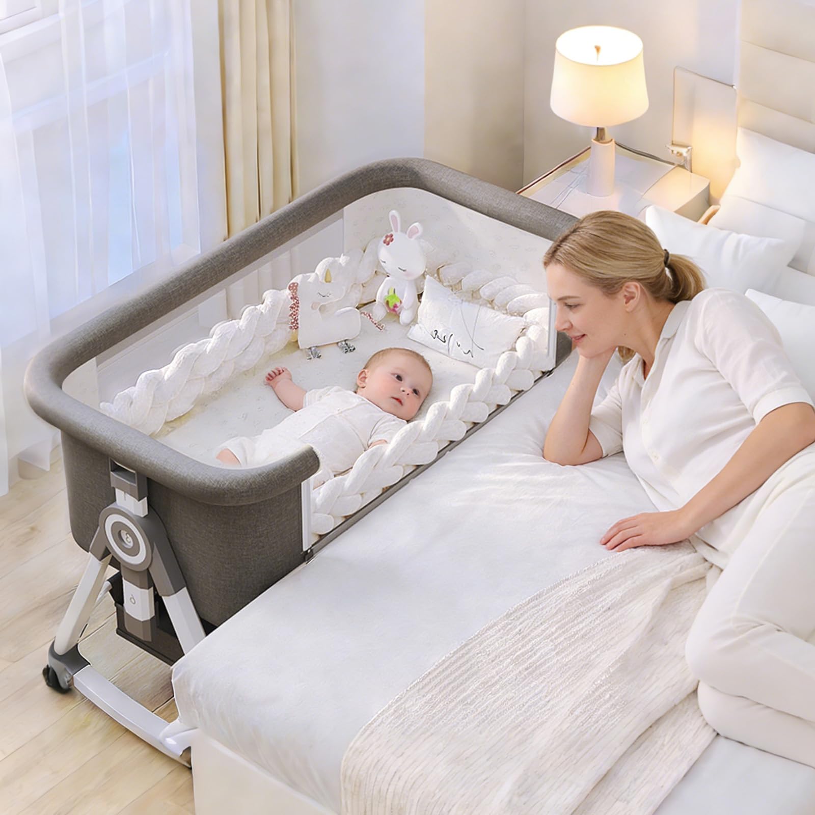 Nawahev Baby Bassinet,3 in 1 Baby Bassinets Bedside Sleeper with Wheels and Mosq
