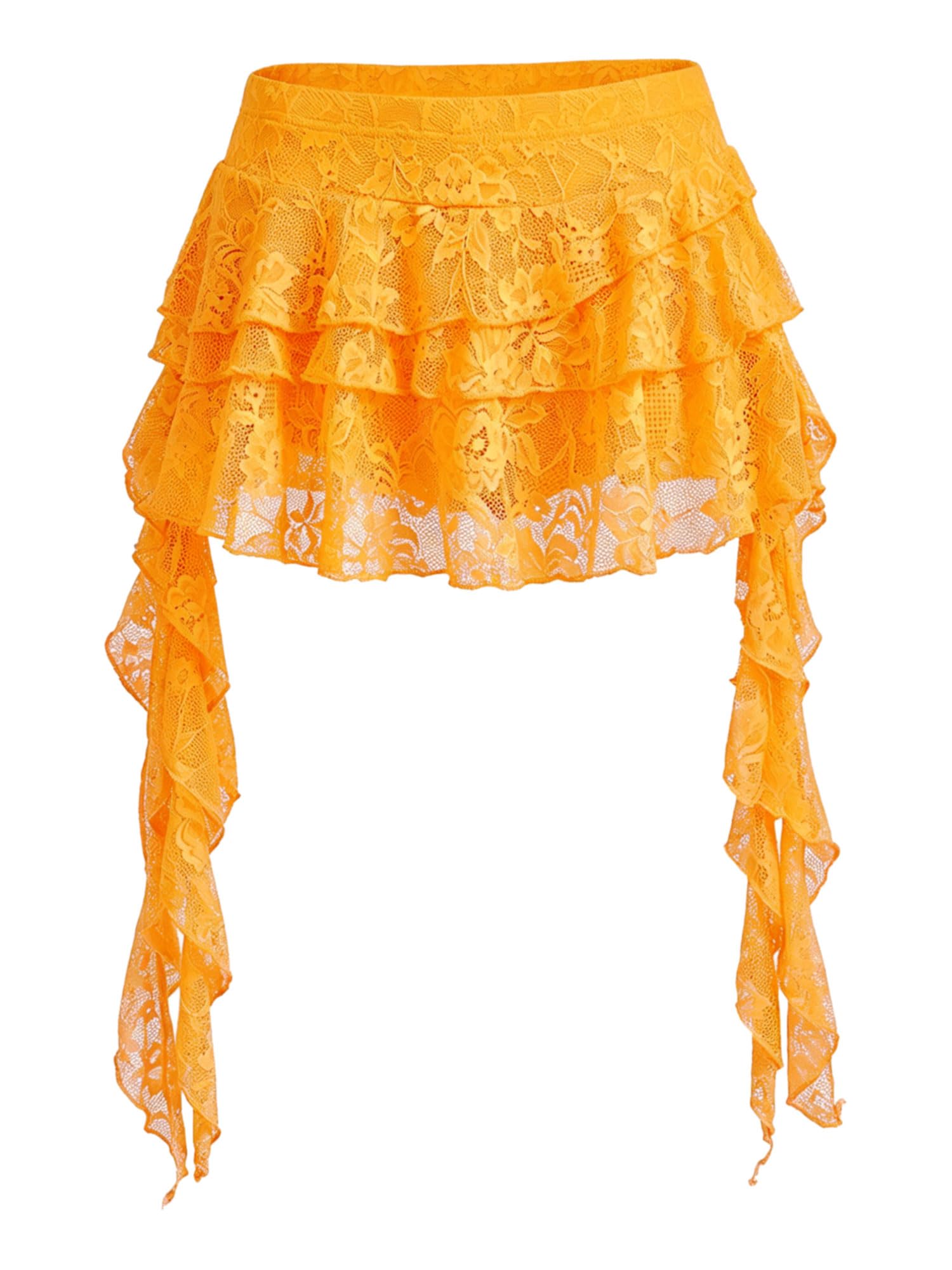 Women's Y2K Mini Skirt Ruffle Lace Mesh Asymmetrical Flowy Short Skort | Bulit-i
