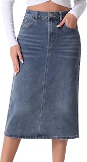 Allegra K Denim Pencil Skirts for Women High Waist Midi Casual Jean Skirt
