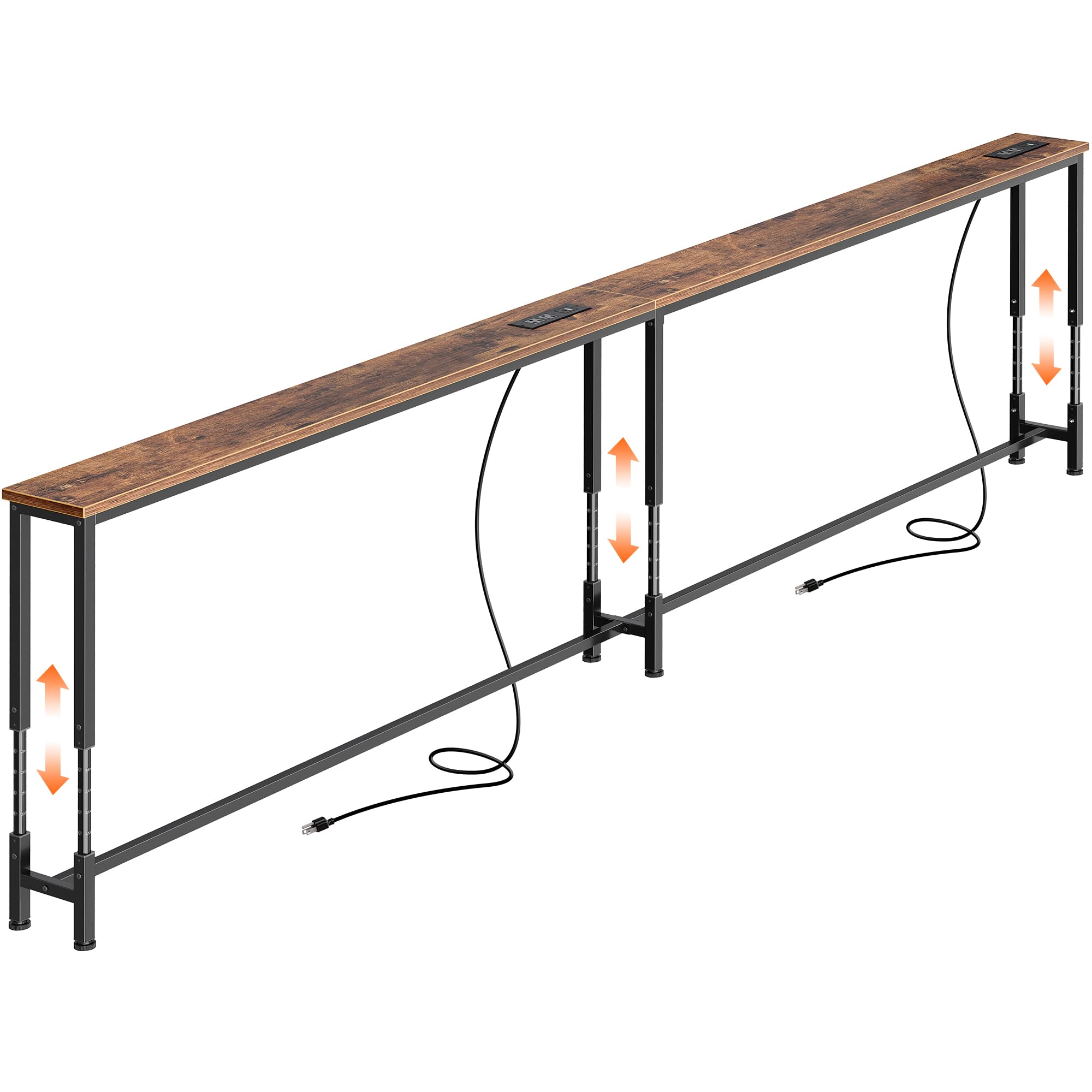 Huuger 102.4 Inch Sofa Table with Power Outlets, Skinny Behind Couch Table | Con