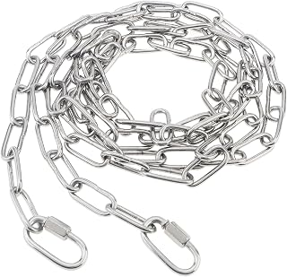 1/8" 6.5Ft Stainless Steel Link Chain, 3mm Heavy Duty Dog Chain 304 Steel 75 LBS Load Bearing with 2 Locking Snap Hooks for Chandelier, Hanging Decor
