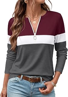 ORANDESIGNE Camicie a maniche lunghe da donna con cerniera a blocchi di colore top tuniche casual autunno signore tees