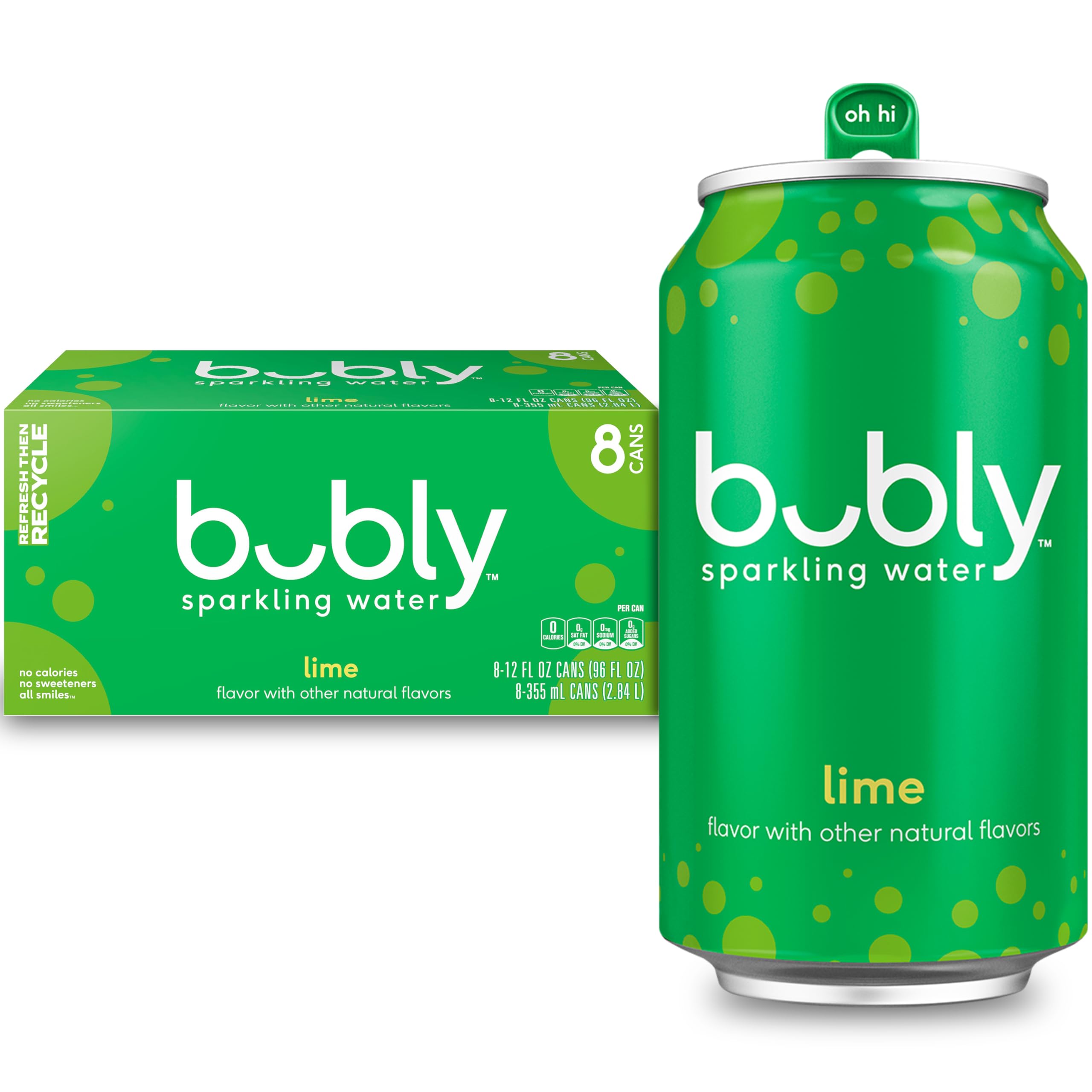 bubly Sparkling Water, Lime, 12 Fl Oz Cans (8 Pack) | Zero Sugar, Zero Calories,