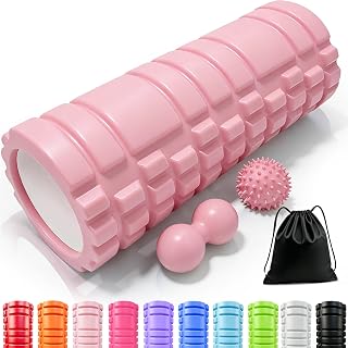 OVTSPO Foam Roller 4-in-1 Set – EVA Deep Tissue Massage for All Levels - Hollow Core Roller, Peanut & Spiky Ball + Storage Bag | Back, Leg & Neck Pain Relief for Post-Workout Recovery at Gym, Home & Travel (pink)