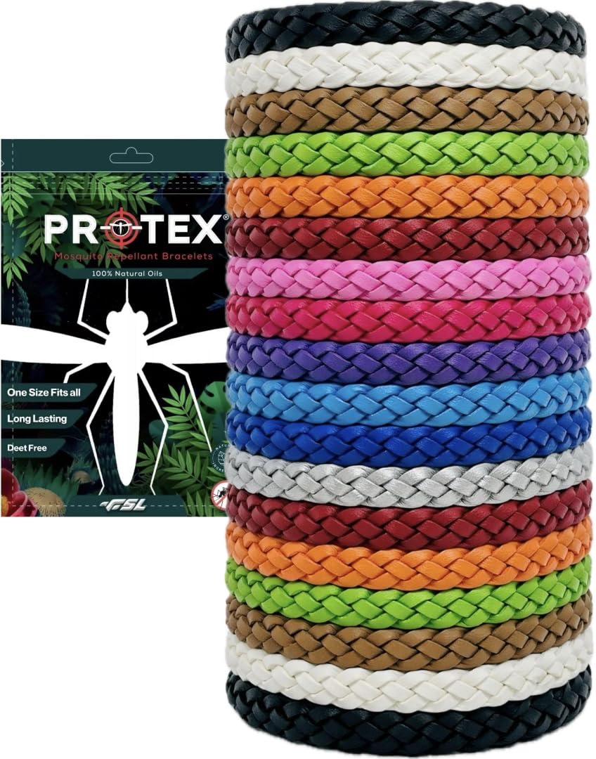 PR0TEX 18 Pack Mosquito Repellent Bracelet, Adjustable Leather Deet-Free Wrist B