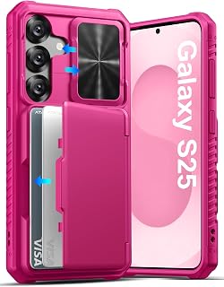 ATATOO for Samsung Galaxy S25 Wallet Case with Card Holder (3-5 Cards) [RFID Blocking] & Sliding Camera Cover, Military Grade Protection, Women Men Cute Phone Case for Galaxy S25 6.2" 2025, Hot Pink