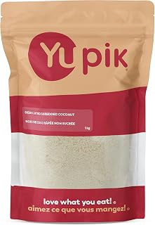 Yupik Desiccated Shredded Coconut, Unsweetened, 1 kg, Gluten-Free, Kosher, Vegan, Dried Coconut, Medium Flakes, No Added Sugar, Oil-Free, Source of Fiber, Healthy Snacks, Ideal for Baking & Topping