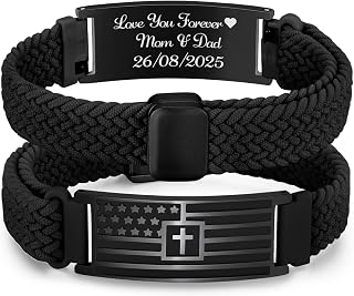 VNOX American Flag Cross Bible Verse Bracelet for Men Teen Boys Kids Stocking Stuffers,Religious Christian Jewelry Mens Easter Valentines Baptism Birthday Gift Ideas