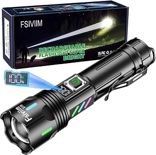 Fsiviim 1000000 Lumen Rechargeable Torches Led Super Bright, Powerful Torch | Flashlight Torch With Clip, Adjustable Zoomable, Super Bright Torch, Walking For Dog, High Power Torch, For Camping