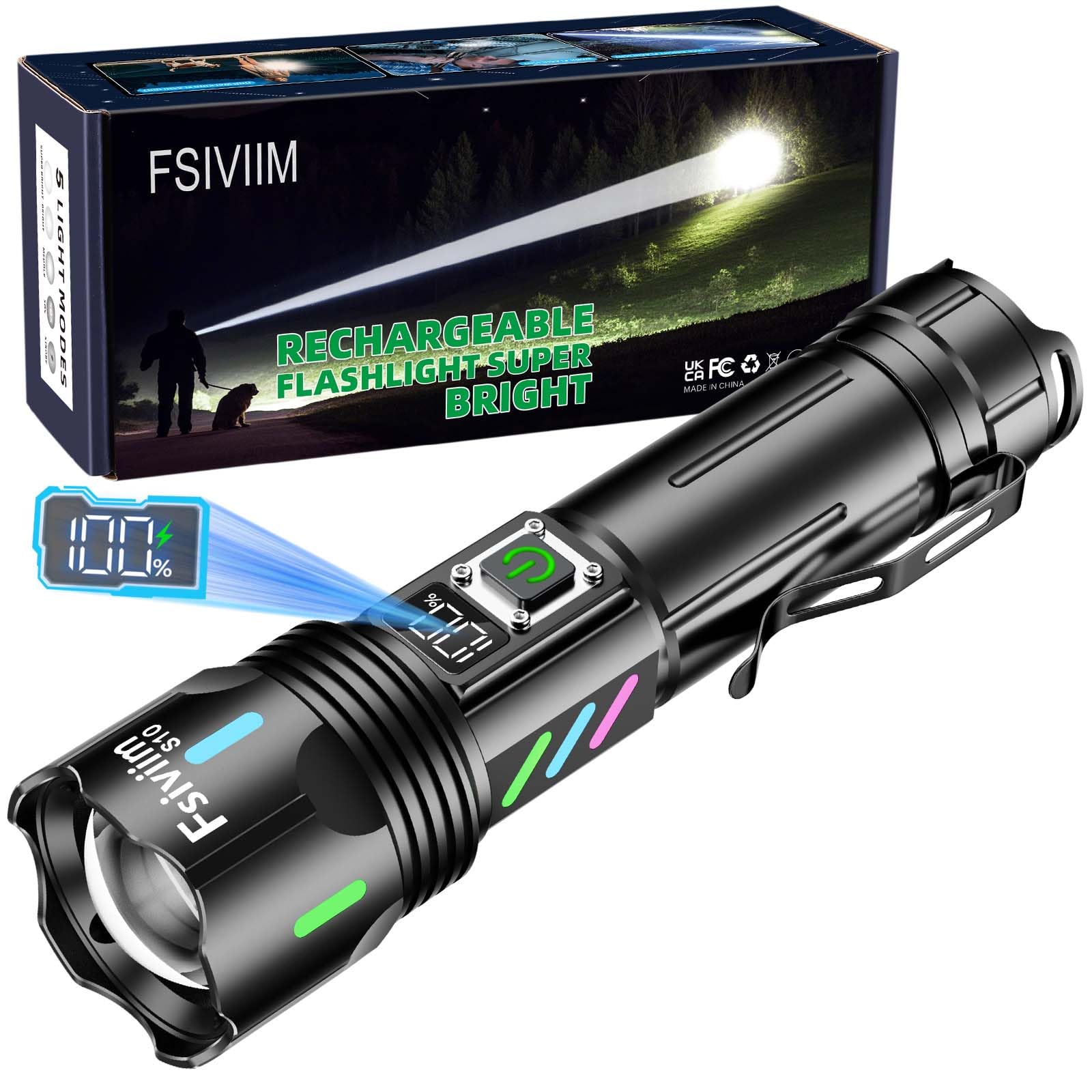 Fsiviim 1000000 Lumen Rechargeable Torches Led Super Bright, Powerful Torch | Fl