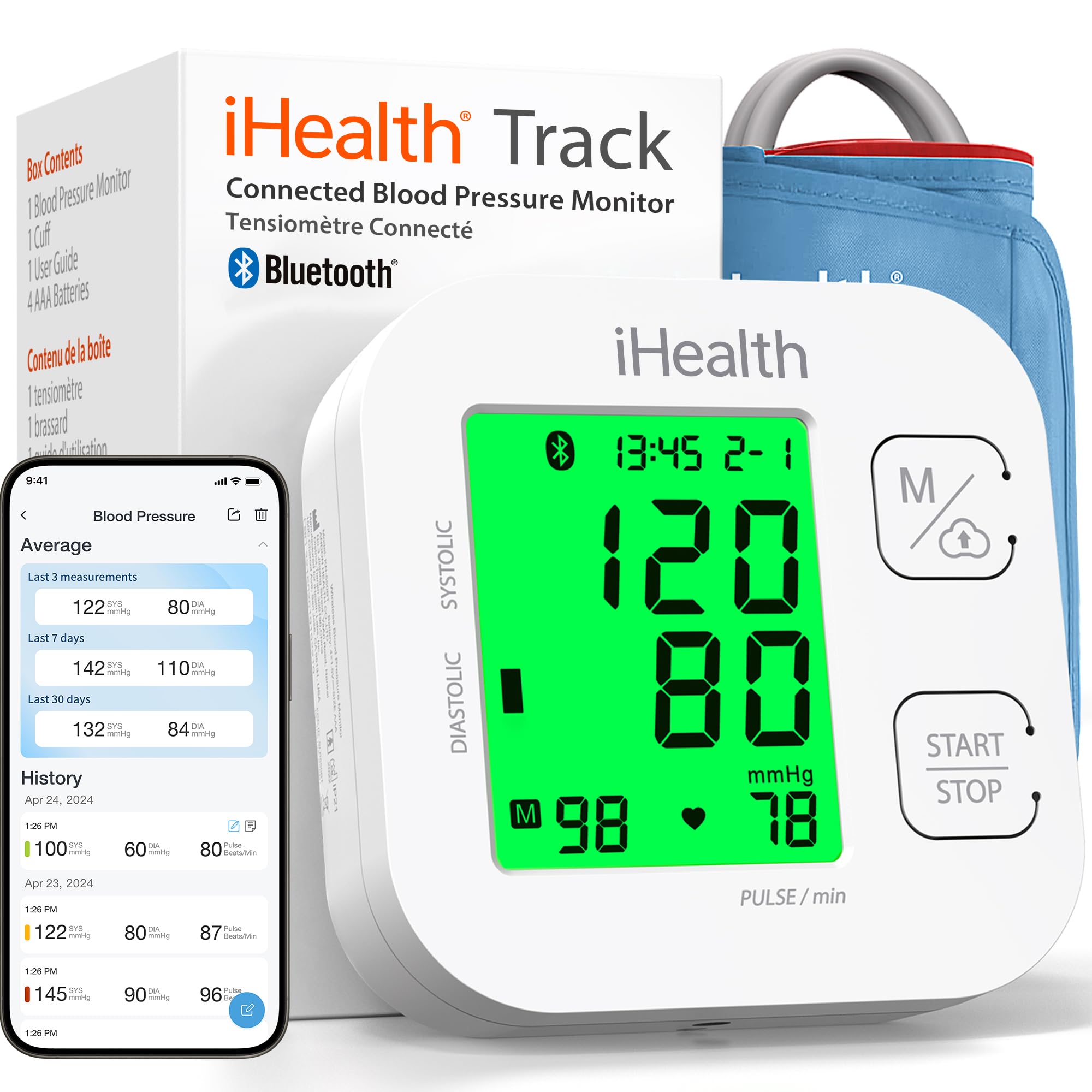 iHealth Track Smart Upper Arm Blood Pressure Monitor with Wide-Range Cuff | Blue