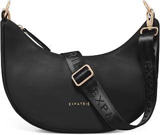 Expatrié Lea Small Women's Shoulder Bag - Half Moon Bag Shoulder Bag - Crossbody Bag in Half Moon Design - Semi-Circular Handbag Made of Vegan Leather - Water-Repellent