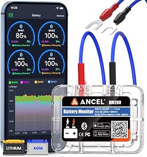 ANCEL BM200 Bluetooth Battery Monitor 12V Wireless Car Battery Tester Auto | Battery Load Tester with Cranking Charging Test, Abnormal Voltage Alarm, Re History Voltage for Car/RV/Motorcycle/Truck/Boat