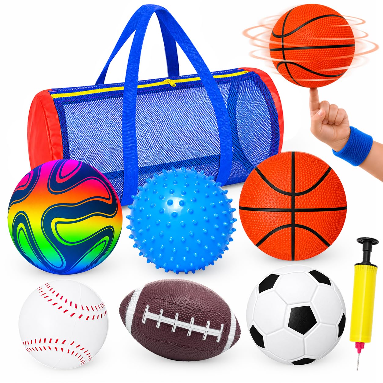 Sports Balls for Toddlers 1-3, 6 Pack Toddler Ball Set with Bag & Pump, Soccer B