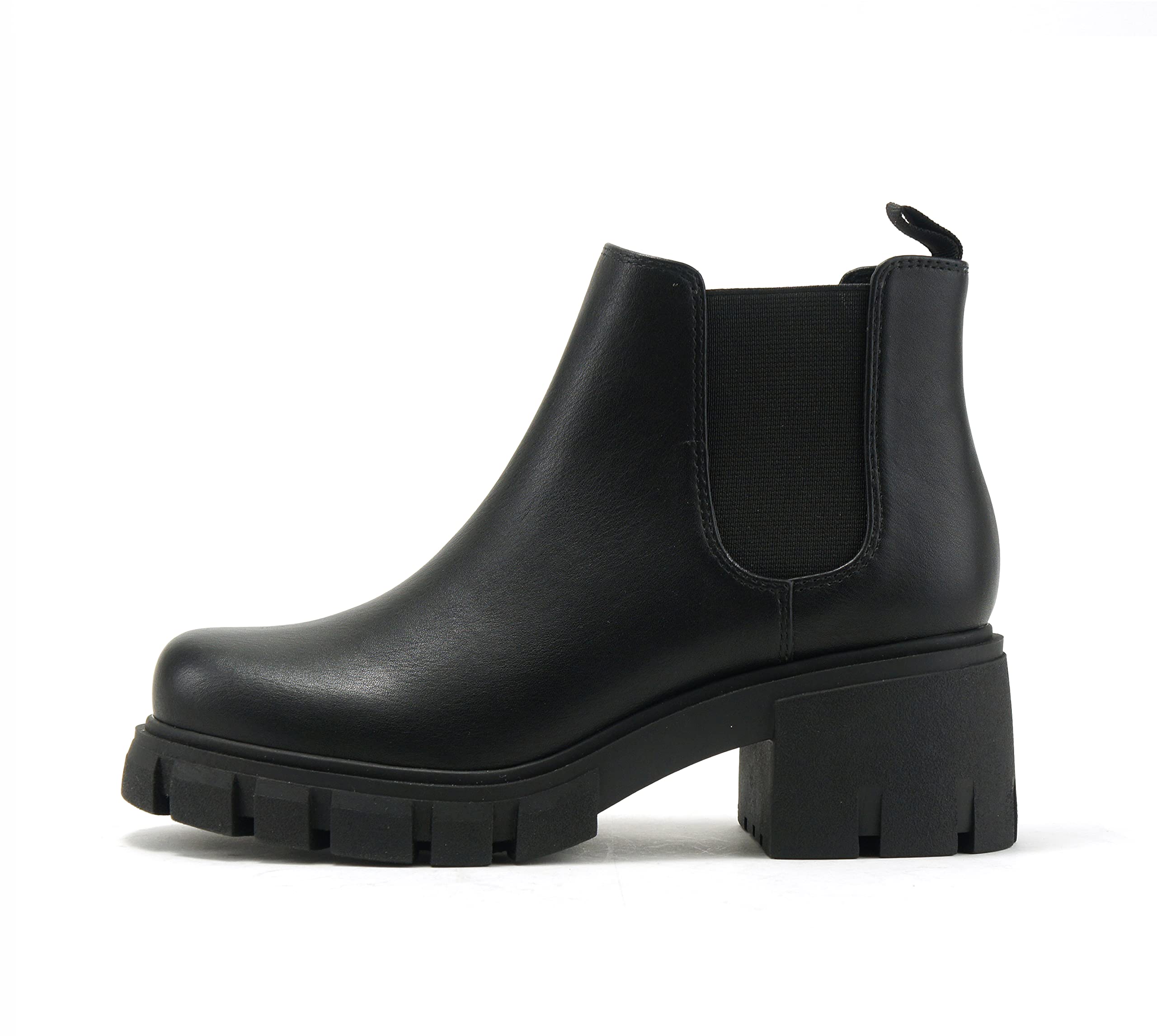 Soda PIONEER Women's Mid Heel Lug Sole Chelsea Boots with Double Elastic