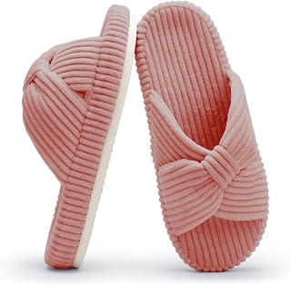 Chantomoo Slippers for Women Memory Foam Home Bedroom Corduroy Bow Cross Slippers Comfortable Shoes Slippers Fashion Gift