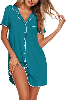 Ekouaer Nightgowns for Women Button Down Sleep Shirt Short Sleeve Sleepwear