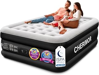 CHERIMOR Queen Air Mattress with Built-in Pump 18in, Upgraded 40 Air-Coil | 48Hr Leak-Proof Test, Upgraded Honeycomb Pillar, Supports 800 lbs, 3-Min Inflation Blow Up Matress for Home Guests & Camping