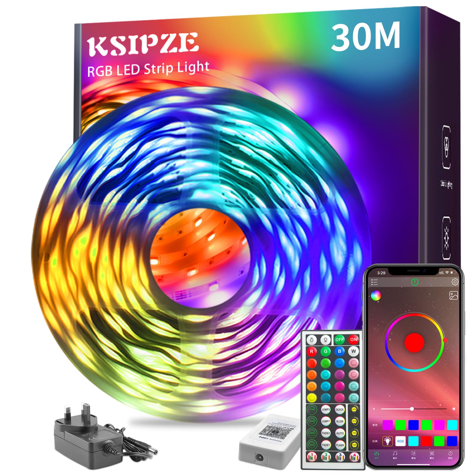 KSIPZE 30m Led Strip Lights RGB Music Sync Color Changing, Led Lights with Smart