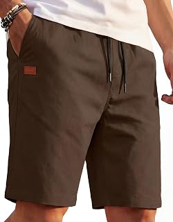 COOFANDY Mens Casual Shorts 9" Cotton Drawstring Elastic Waist Lightweight Summer Beach Shorts with Pockets