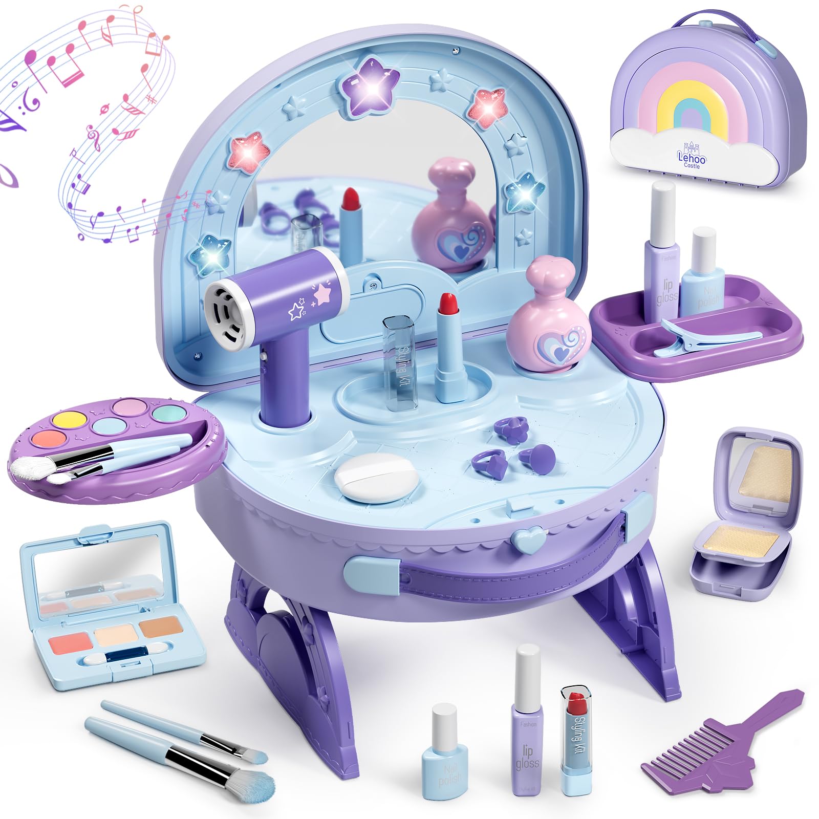 Lehoo Castle Portable Kids Vanity Toys with Pretend Makeup | 2-in-1 Toddler Make