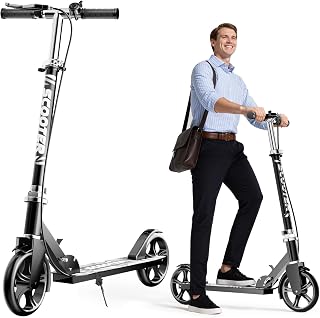 Scooters for Kids 8-12, Teens & Adults - Lightweight, Foldable, 8-Inch Big Wheels, Hand Brake & Bell, 4 Adjustable Height Levels, 240 lbs Max Load, Perfect for School, Campus and Park Rides
