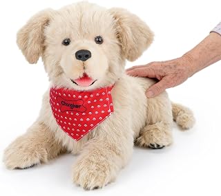 Chongker Dog Stuffed Animal-18 inch Golden Pup, Interactive Companion Pet, Soft-Touch Realistic Robot Dog with Voice Response,Heartbeat& Gurgling,Gift for Kids and Elderly