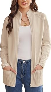 Grace Karin Women's Elegant Long Sleeve Two Pocket Stand Collar Plain Zip Cardigan