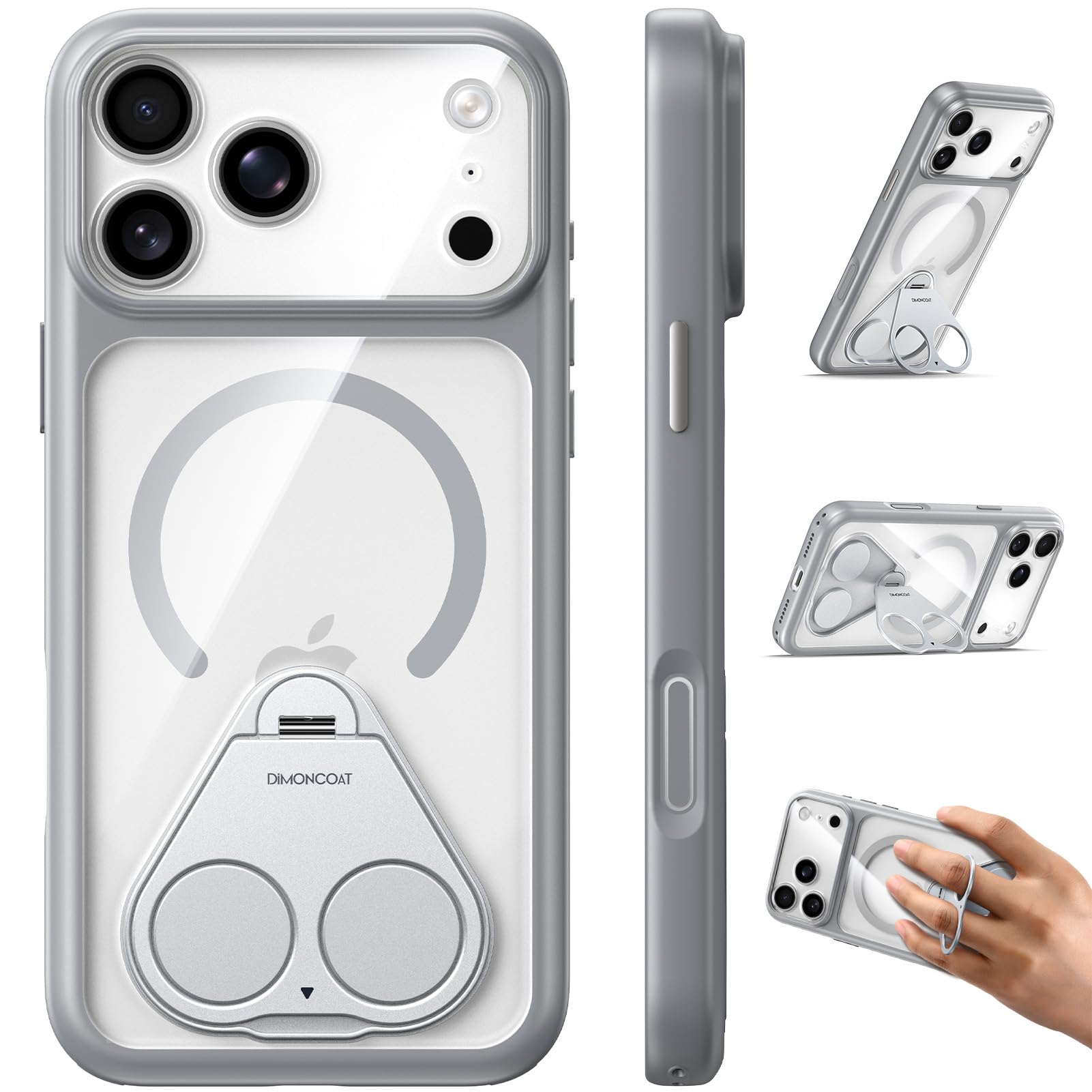 Strong Magnetic & 360° Seamless Stand for iPhone 18 Pro Max Case Grey Clear