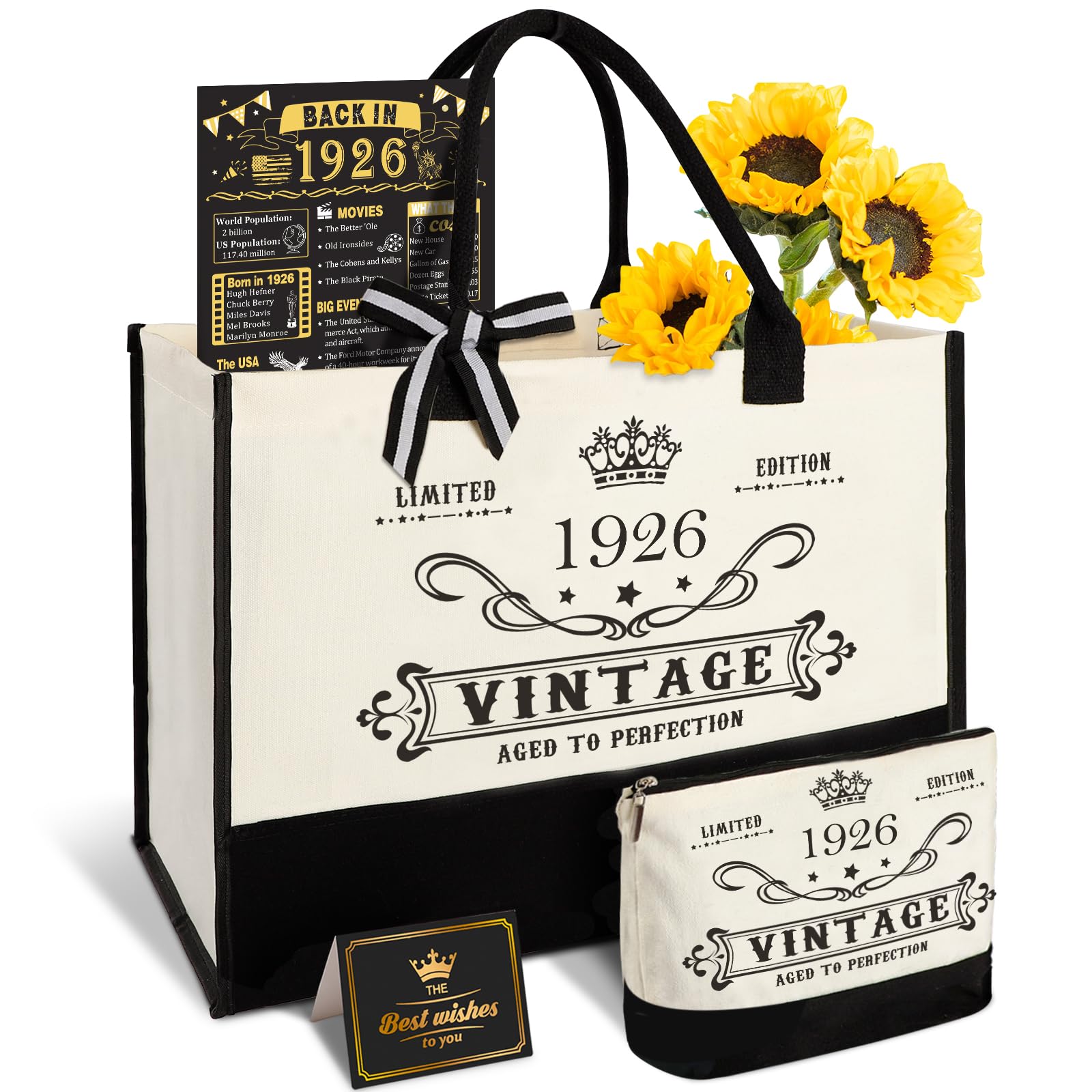 100th Birthday Gift for Women-Vintage 1926 Canvas Tote Bag, Cosmetic Bag