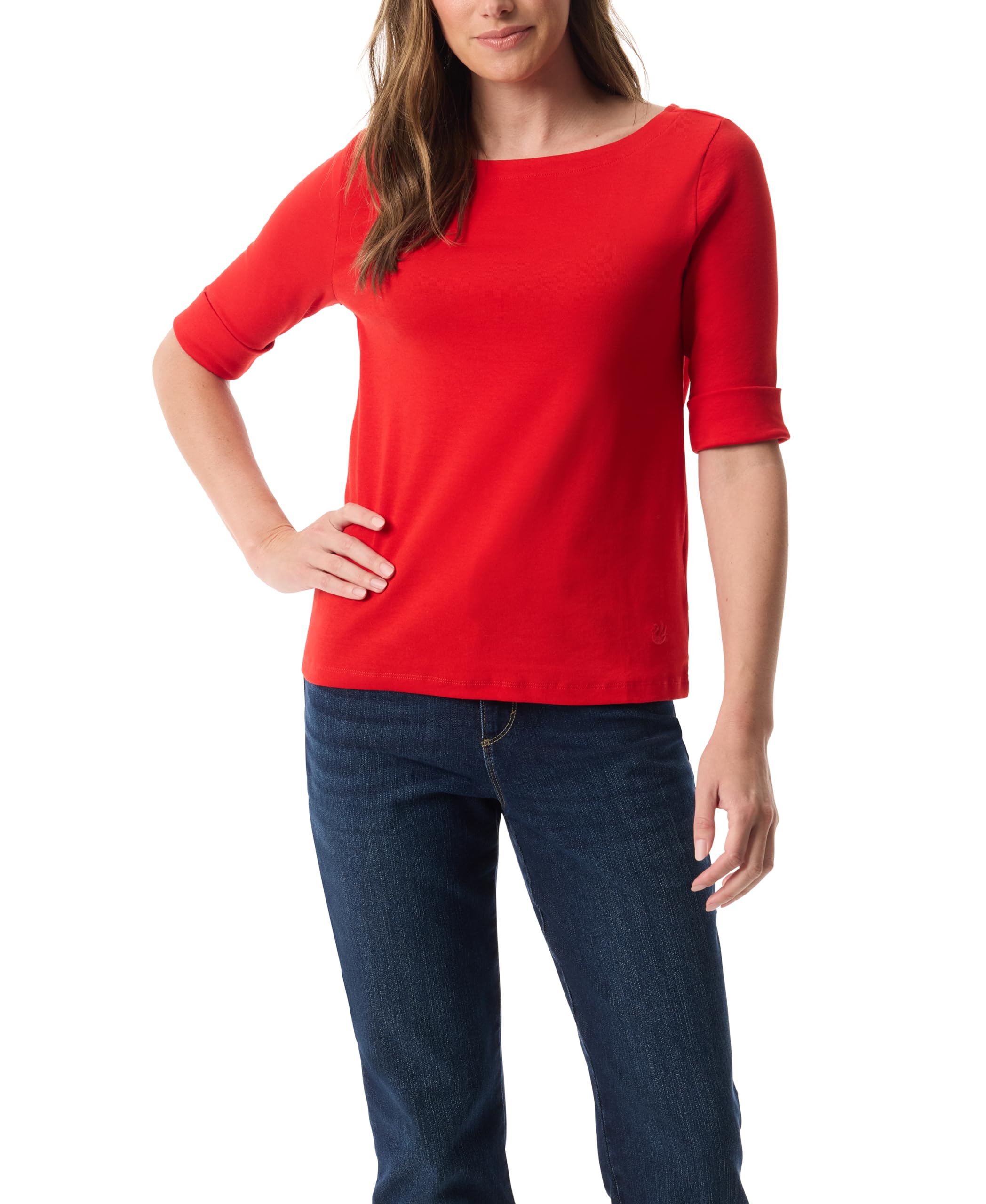 Gloria Vanderbilt Alanis Boat Neck Knit Tee Shirt with Elbow Sleeves Standard Al