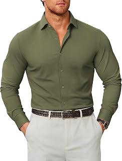 COOFANDY メンズ ストレッチドレスシャツ 筋肉フィット しわ防止 長袖 ボタンダウンシャツ ビジネス カジュアルシャツ