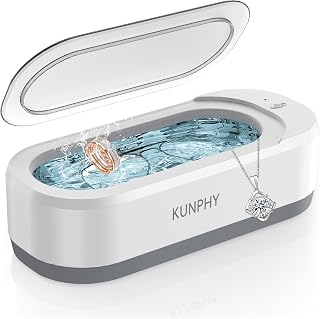 Jewelry Cleaner, KUNPHY 48kHz Ultrasonic Cleaner, White | One-Touch Control,13.5 OZ Tank, 5/10Min Modes, Fits Rings, Glasses, Jewelry, Dentures, Ideal Gift for Women Mom Wife Daughter
