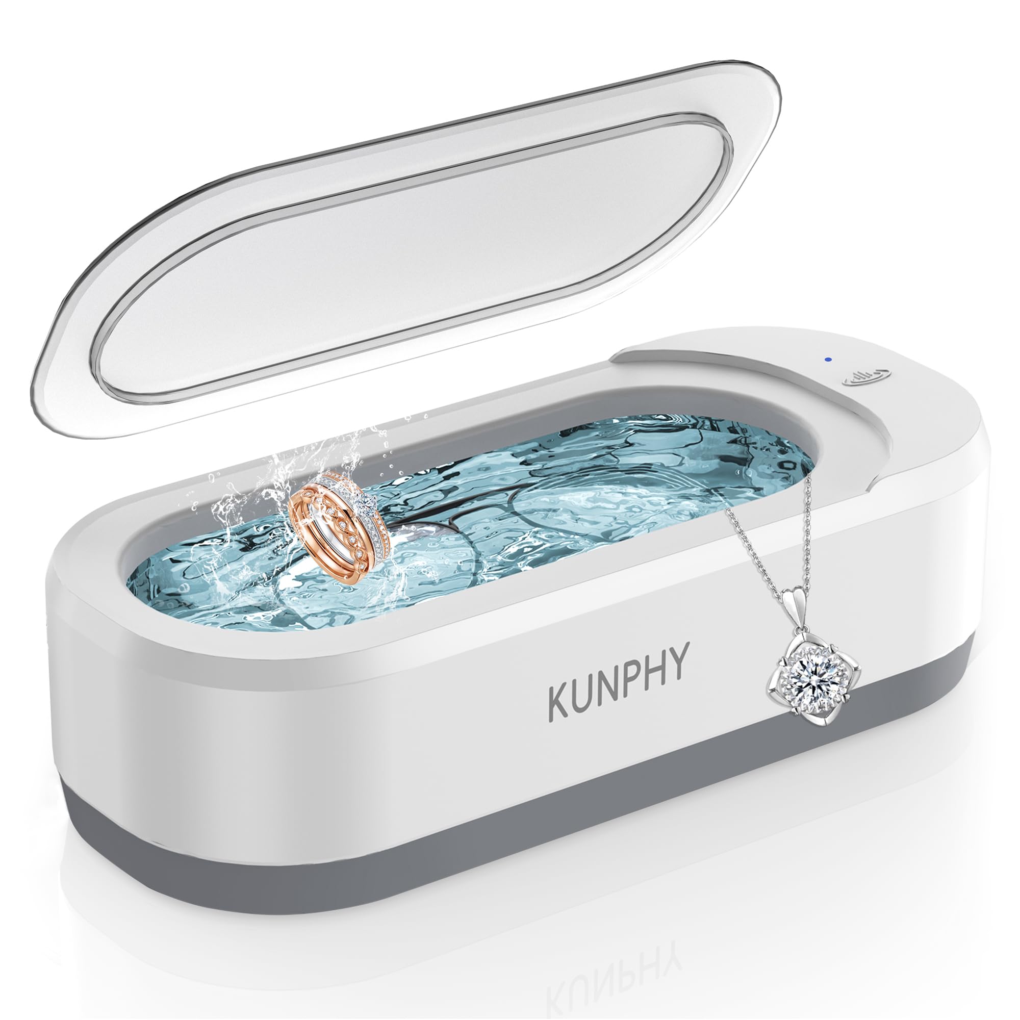 Jewelry Cleaner, KUNPHY 48kHz Ultrasonic Cleaner, White | One-Touch Control,13.5