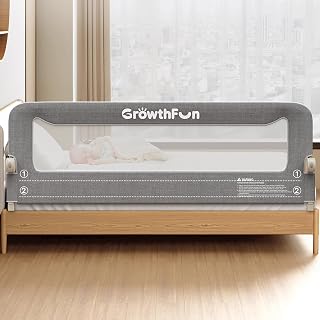 GrowthFun Foldable Bed Rail for Toddlers, 71in Reinforced Carbon Steel Frame&amp;Connectors, Breathable Cationic Fabric - Safety Toddler Bed Rails for Queen, King, Twin, Full, No-Tool Setup.
