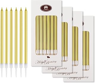 BEAN LIEVE 24-Count Birthday Candles - Long Thin Cake Candles Slow Burning Candles for Birthday, Wedding, Lucky Party Decoration (Gold)