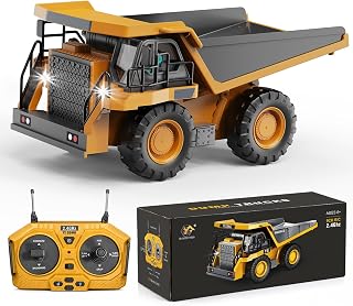 YESHIN Remote Control Dump Truck, 1:20 Metal Construction Vehicle for Kids | with 2.4GHz Remote Control, 9-Channel RC Truck for Boys, Light and Sound, RC Tractor Birthday Gift for Children Ages 6+