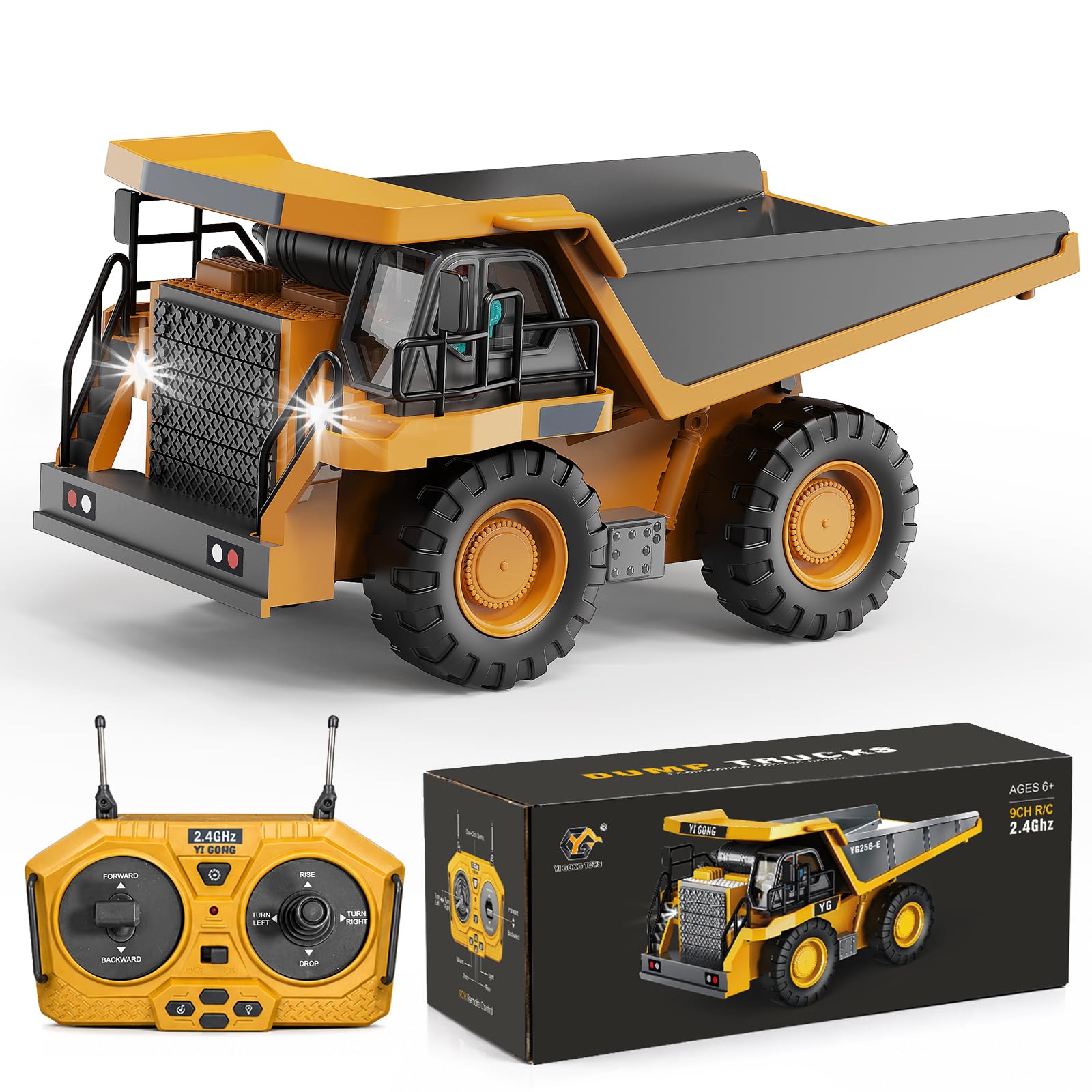 YESHIN Remote Control Dump Truck, 1:20 Metal Construction Vehicle for Kids | wit