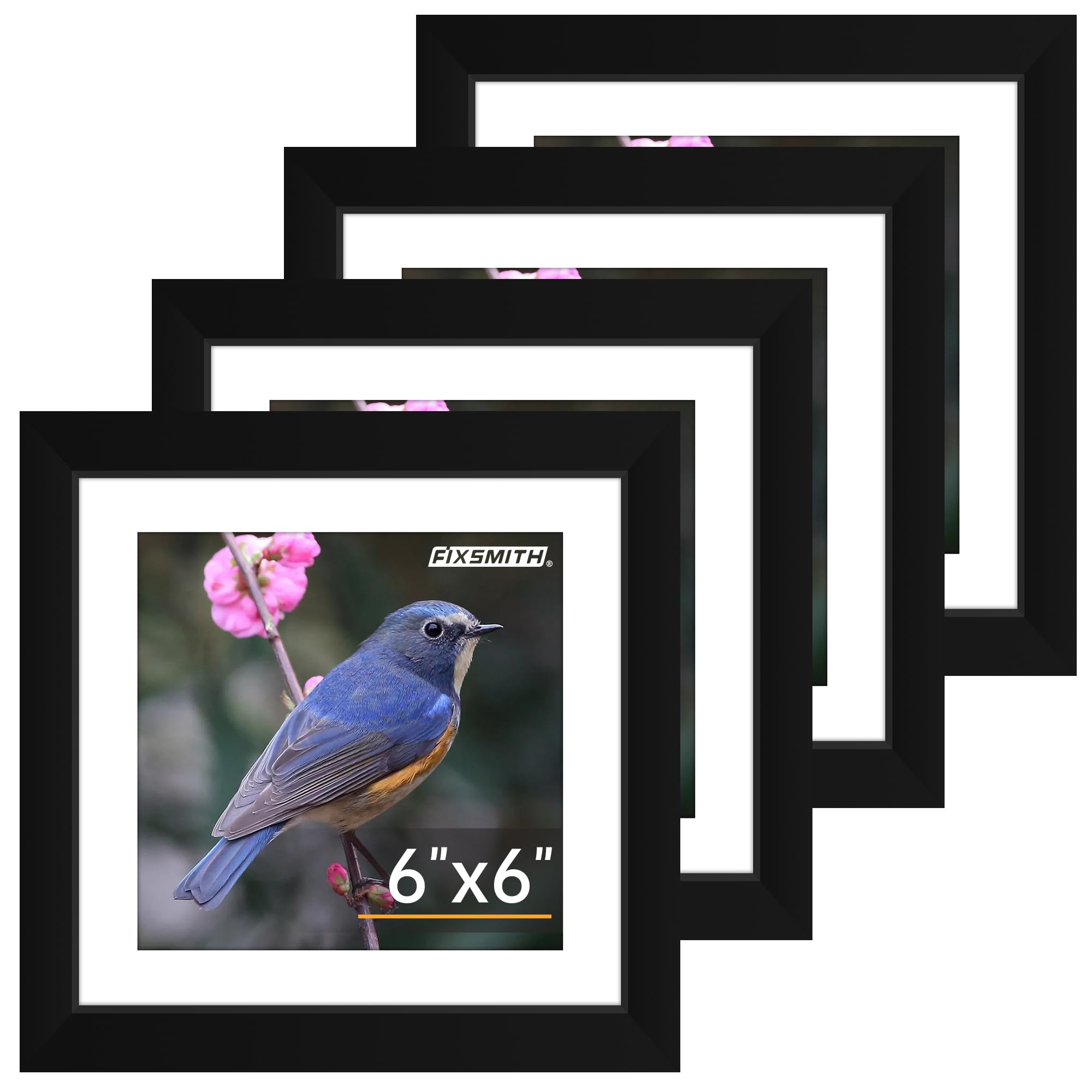 FIXSMITH 6x6 Picture Frame Set of 4, Photo Frame with HD Plexiglass, Display Pic