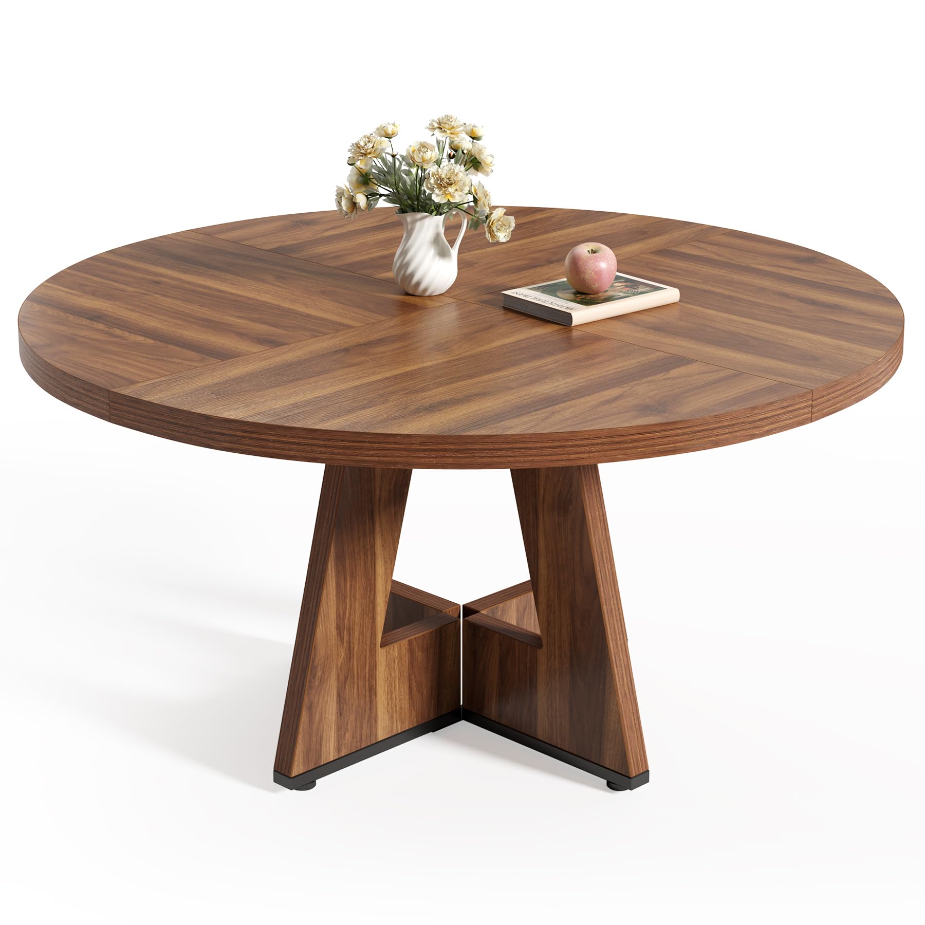 LITTLE TREE Round Dining Table for 4-6 People, 47 Inches Brown Dining Room Table