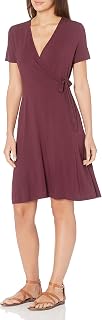 Amazon Essentials Women's Short Sleeve V Neck Faux-Wrap Dress, Fitted
