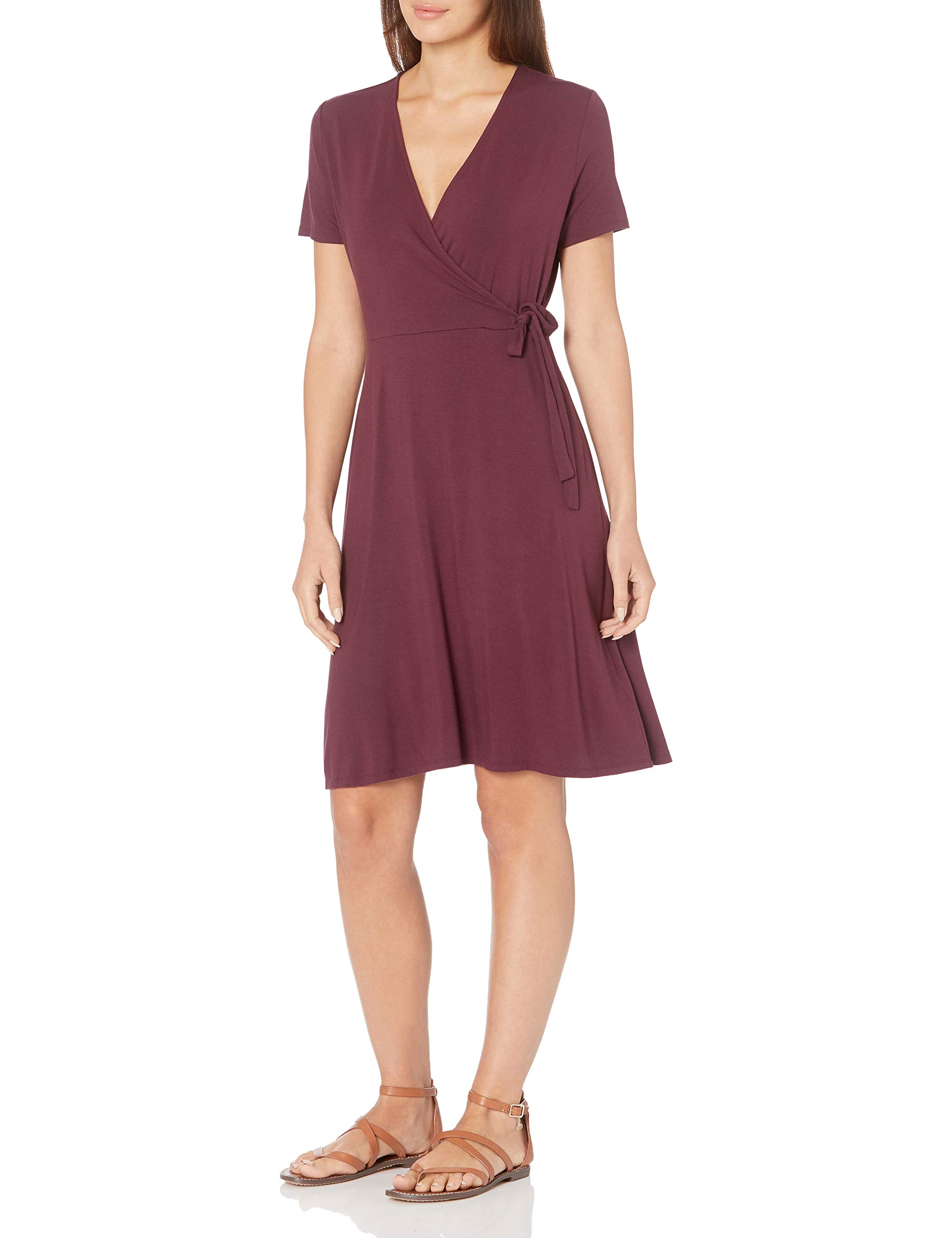 Amazon Essentials Women's Short Sleeve V Neck Faux-Wrap Dress, Fitted
