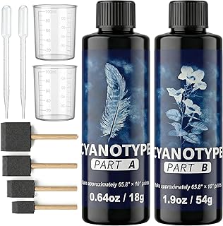 Rlcvecv Cyanotype Kit for with 8 Tools – Sunprint Kit with Chemicals &amp; Sensitizer, Photo Printing Fabric Art Set for Beginners, Paper &amp; Creative DIY Projects