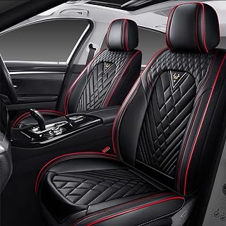 Car Seat Covers Front Seats for Toyota Corolla 2000-2026, Waterproof Nappa Leather Car Seat Cover, Full Coverage Car Seat Covers Sets(2 Seats/Black Red)