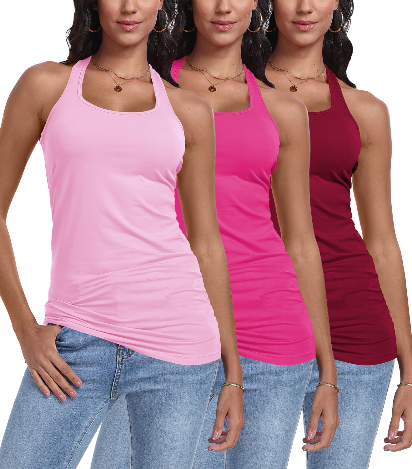 3 Packs Racerback Tank Tops for Women Long Workout Top Camisole