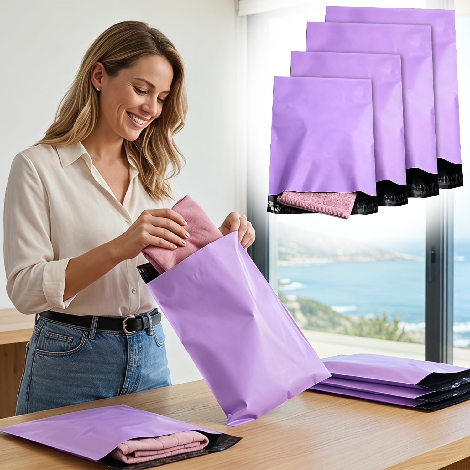 40 Mixed Size Purple Mailing Bags, 4 Sizes Purple Self Seal Strong Waterproof Po