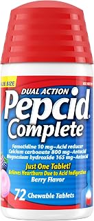Pepcid Complete Acid Reducer + Antacid Chews, 10mg Famotidine Berry, 72 Ct | Heartburn Relief, OTC, 800mg Calcium Carbonate, 165mg Magnesium Hydroxide, 10 mg Famotidine, For Acid Reflux, Fast-Acting