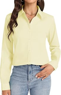 J.VER Chemise boutonnée à manches longues pour femme - Sans plis - Extensible - Solide - Pour le travail, jaune clair, Taille S