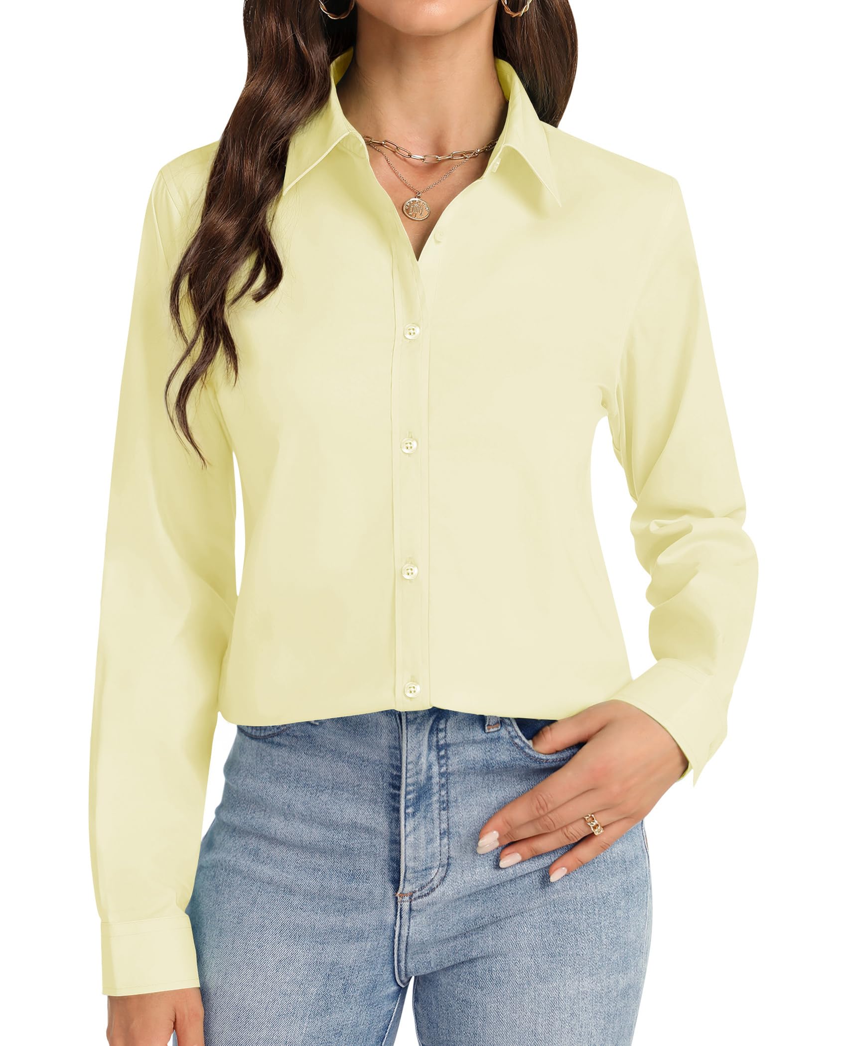 J.VER Chemise boutonnée à manches longues pour femme - Sans plis - Extensible - 