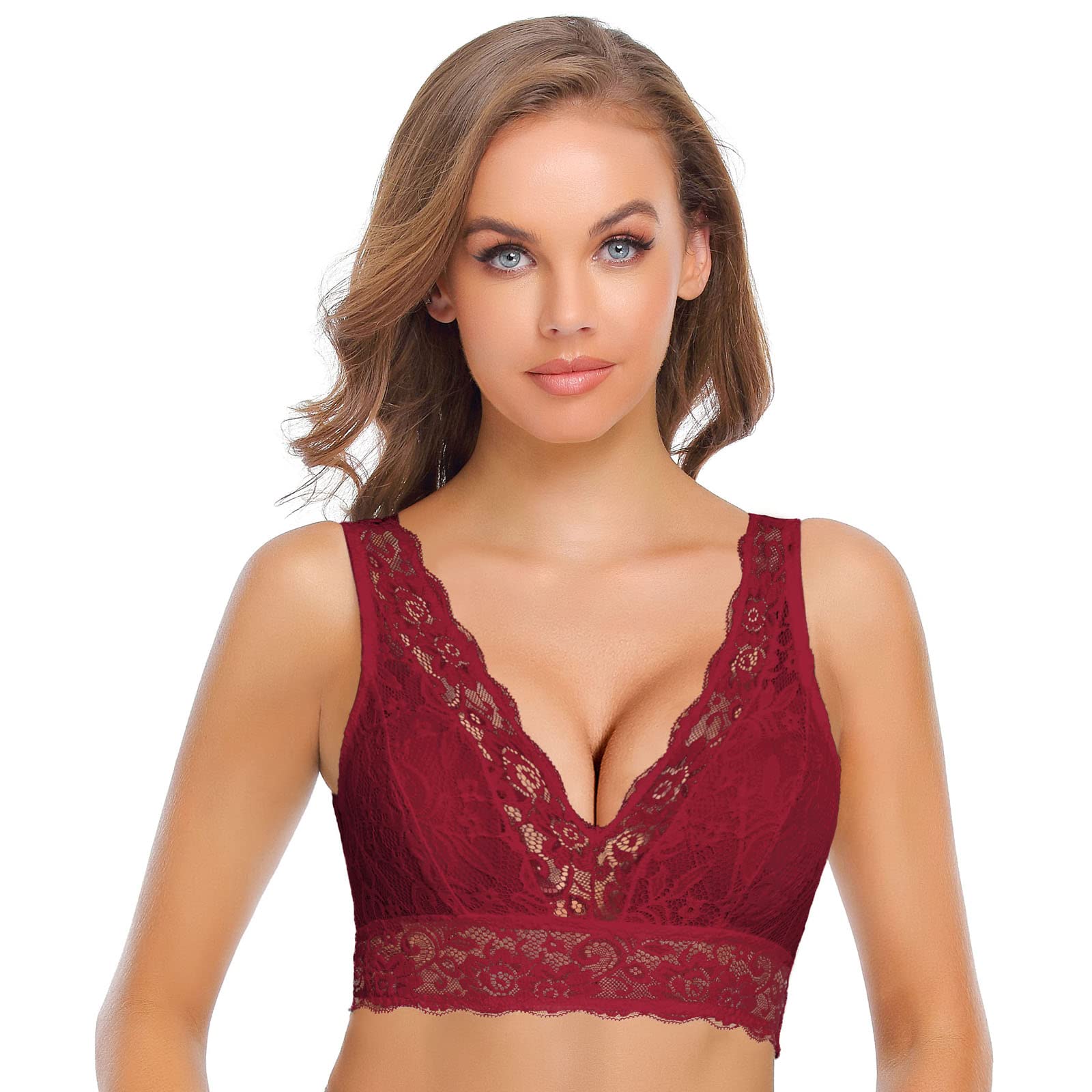 SHEKINI Elegant Women's Bralette Lace Floral Wirefree Bra with Removable Padded 